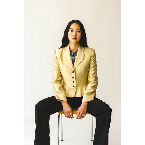 Vintage Kay Unger Silk Cotton Dress Jacket Black Crystal Button Sz 6 Made Korea - Picture 1 of 5